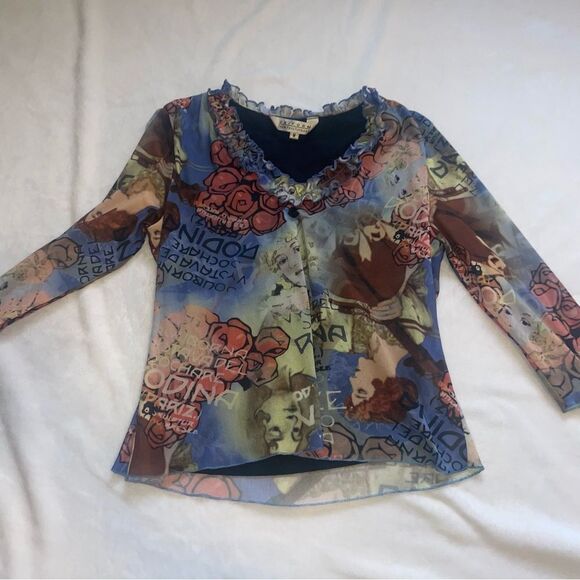 JohnPaulRichard Tops - JohnPaulRichard V-Neck Unique 90s Top Ruffle